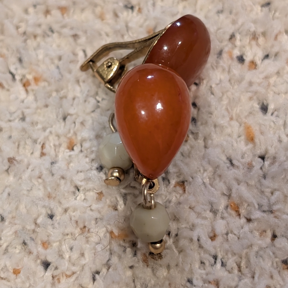 Vintage butterscotch Amber clip on earrings Marked RKO Teardrop Shape Neat
